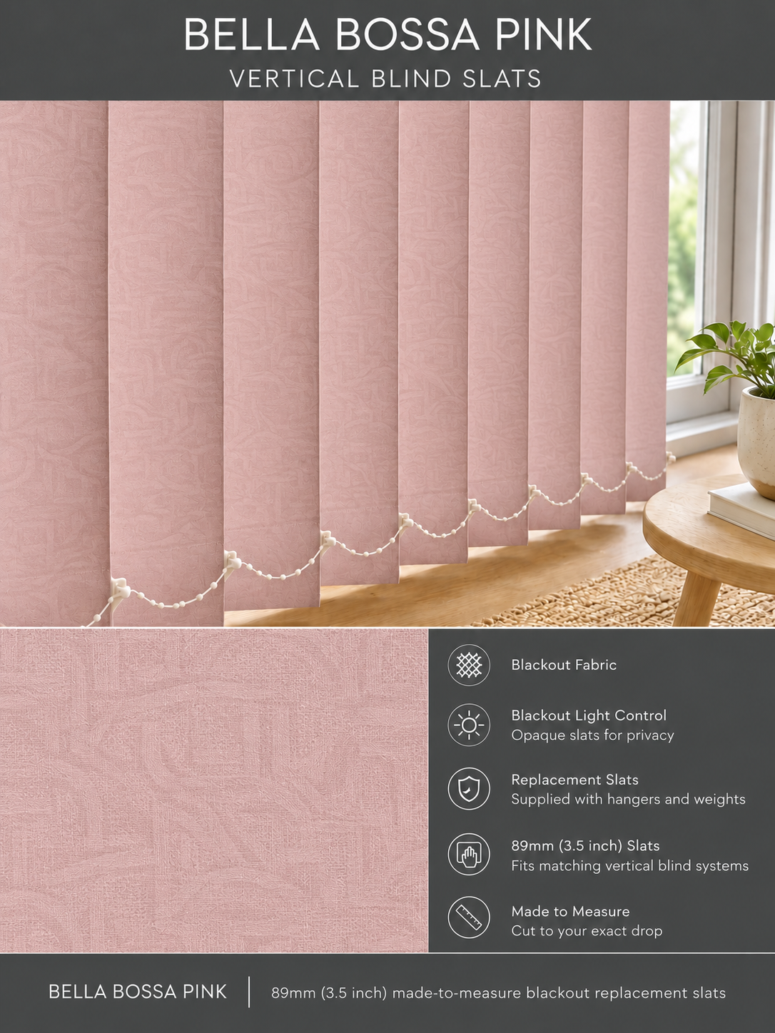 Bella Bossa Pink Blackout Vertical Blind Slats — Fitz master template