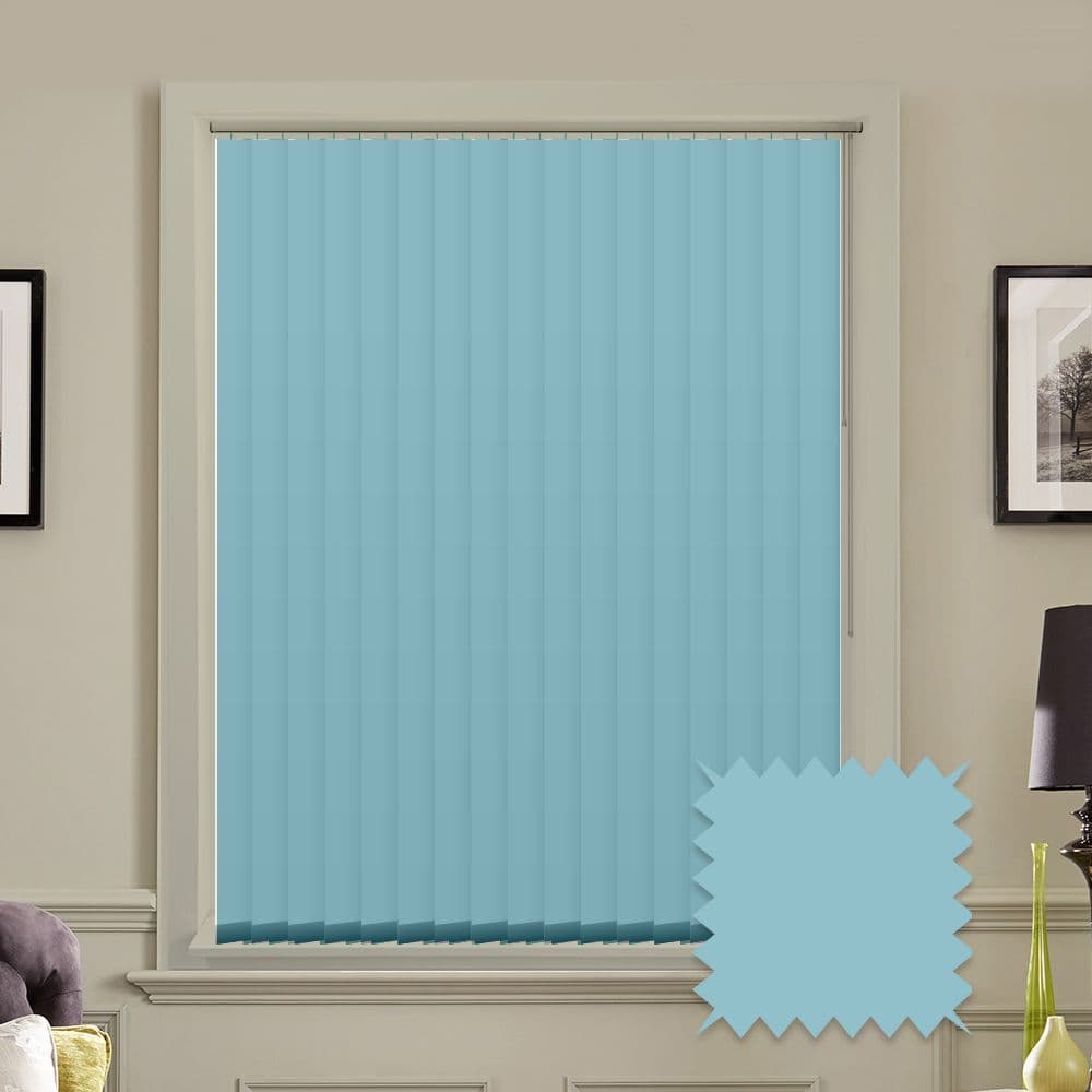 Blackout Blue vertical blind slats in Bella Brittany 3.5"