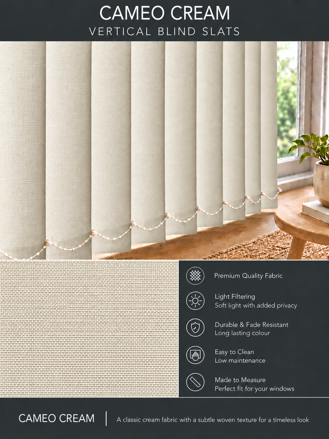 Cameo Cream Vertical Blind Slats 89mm - Version 3