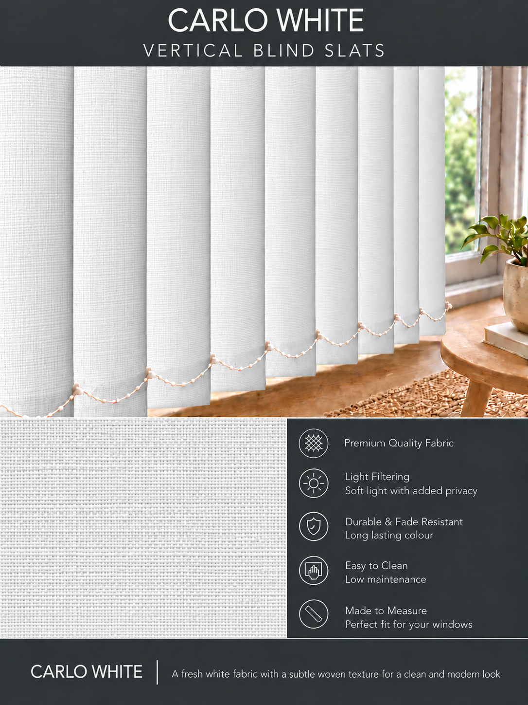 Carlo White Vertical Blind Slats 89mm - Version 3