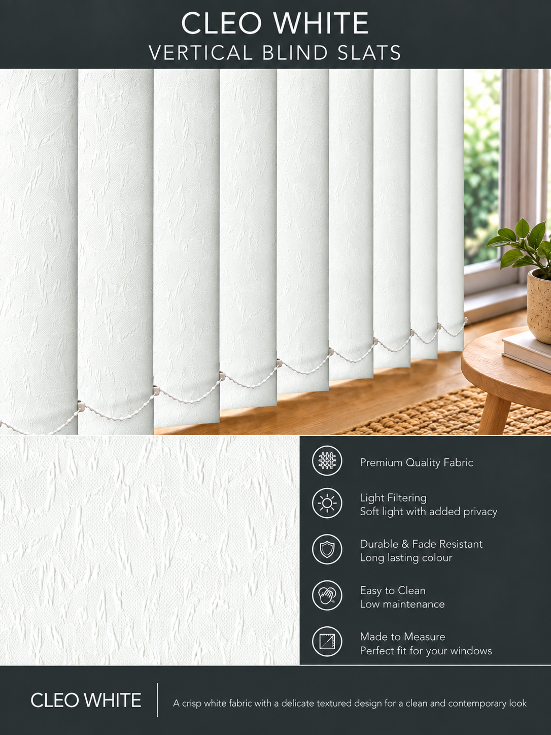 Cleo White Vertical Blind Slats 89mm - Version 3