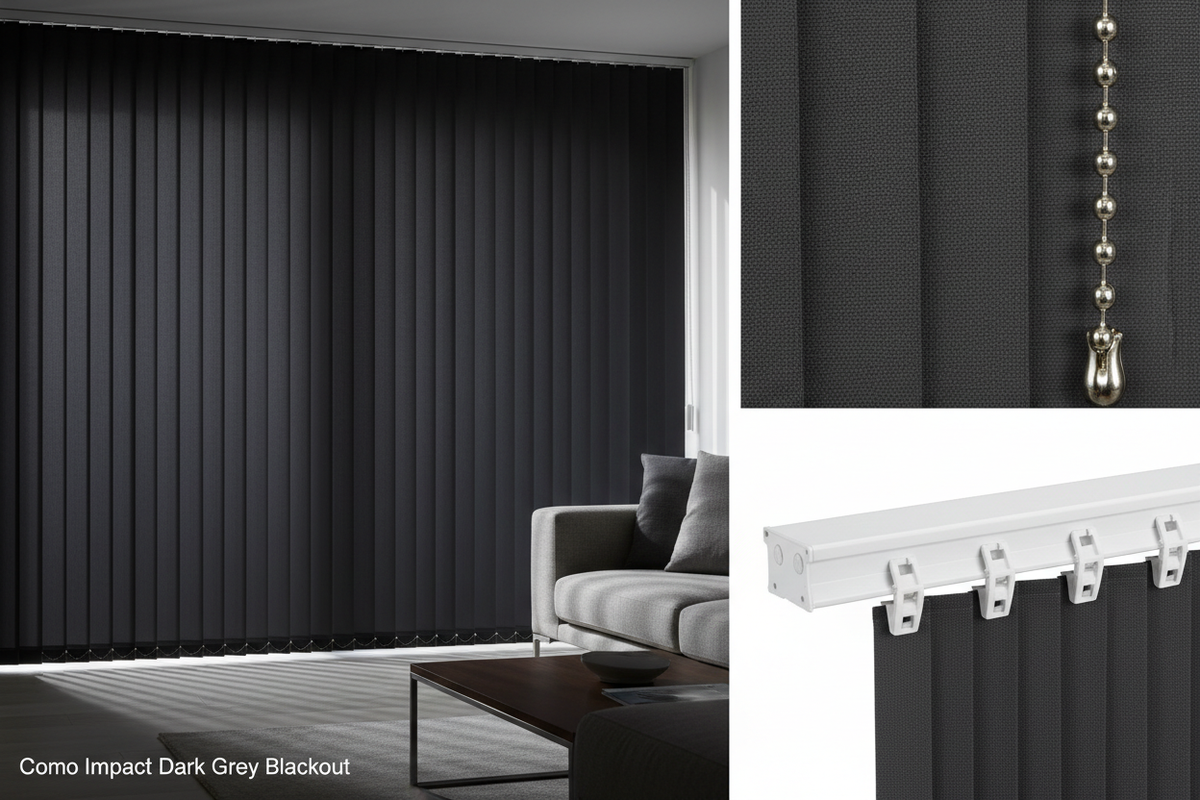 Como Impact Dark Grey Blackout Vertical Blind Slats