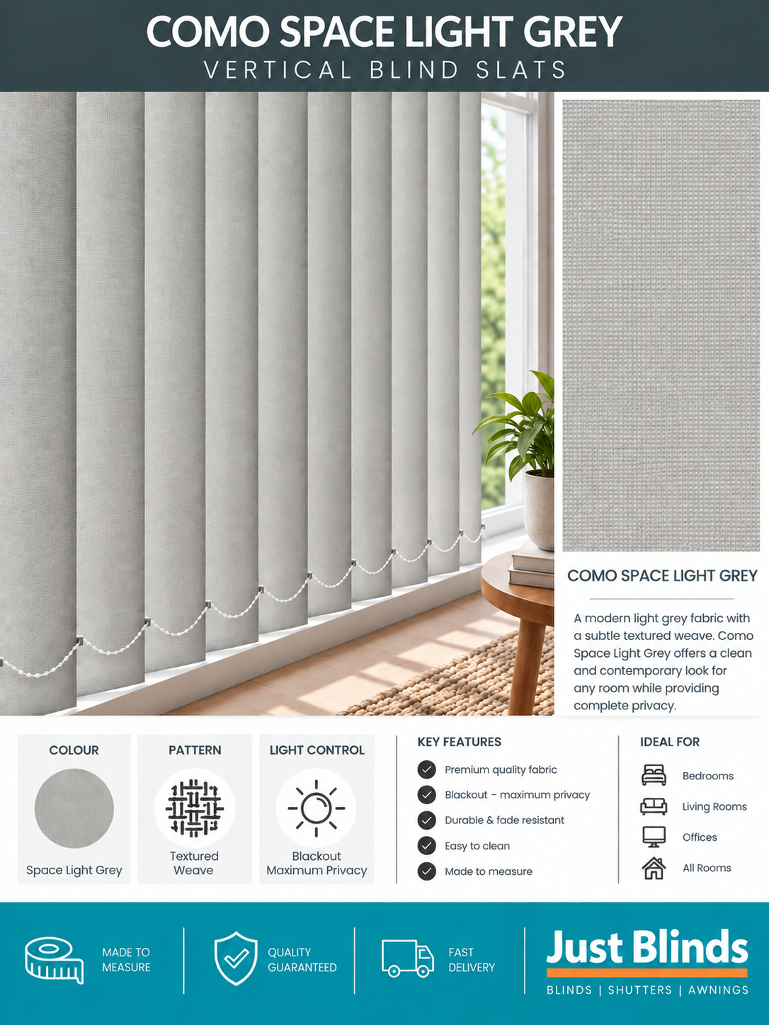 Como Space Light Grey Blackout Vertical Blind Slats 89mm - Version 4