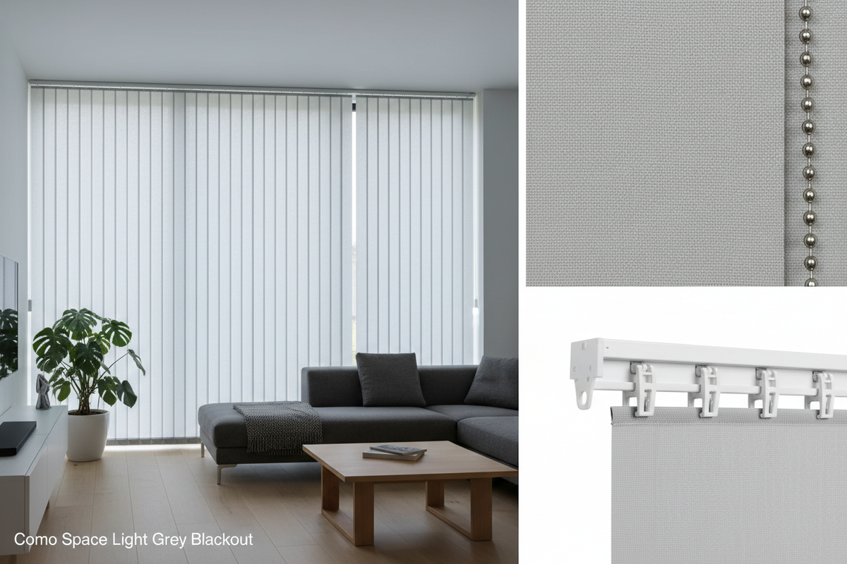 Como Space Light Grey Blackout Vertical Blind Slats