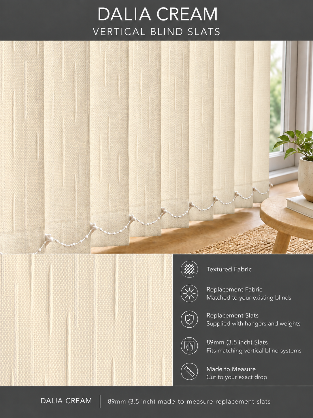Dalia Cream Vertical Blind Slats (89mm) — Fitz master template