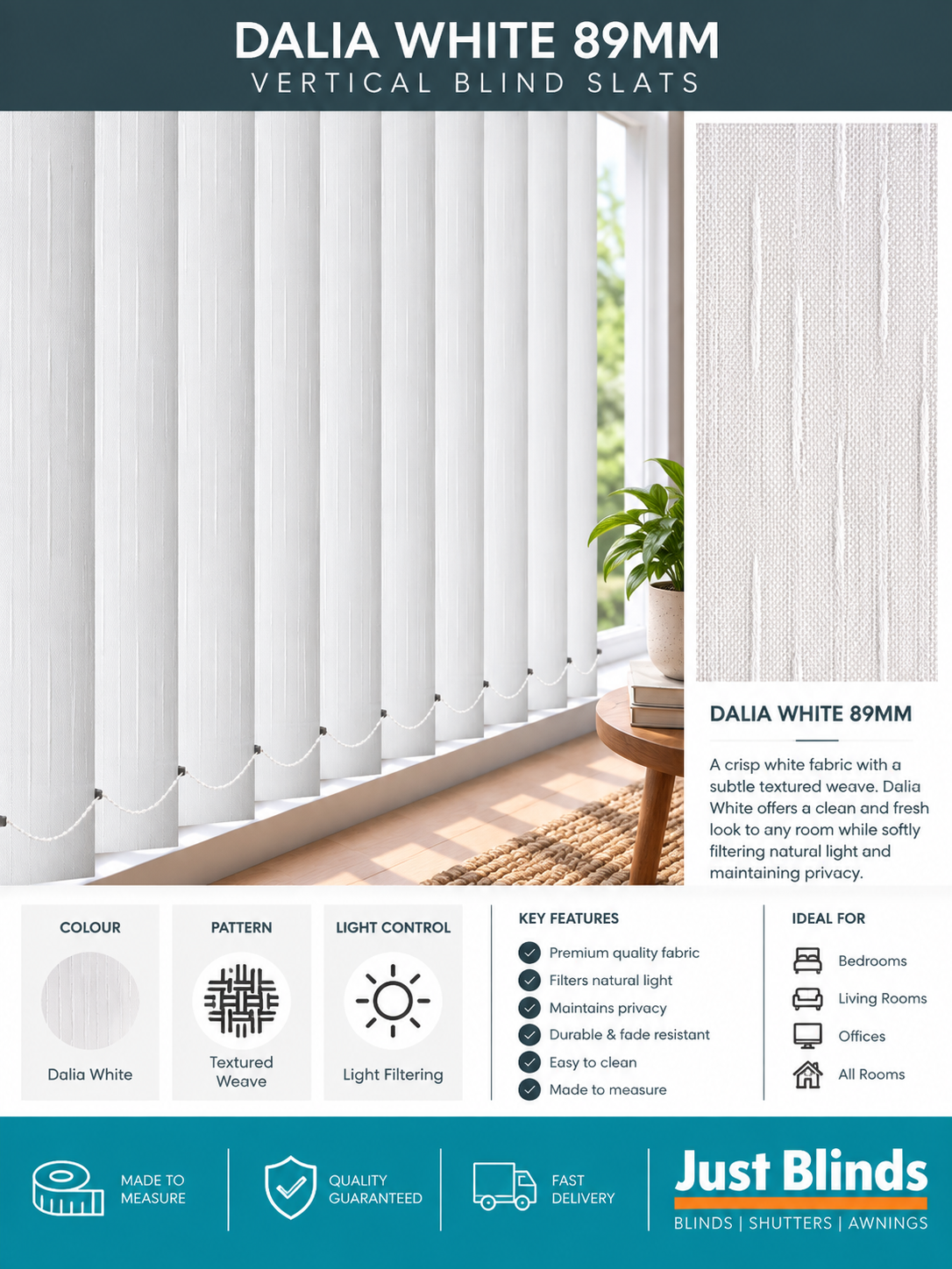 Dalia White Vertical Blind Slats 89mm - Version 3