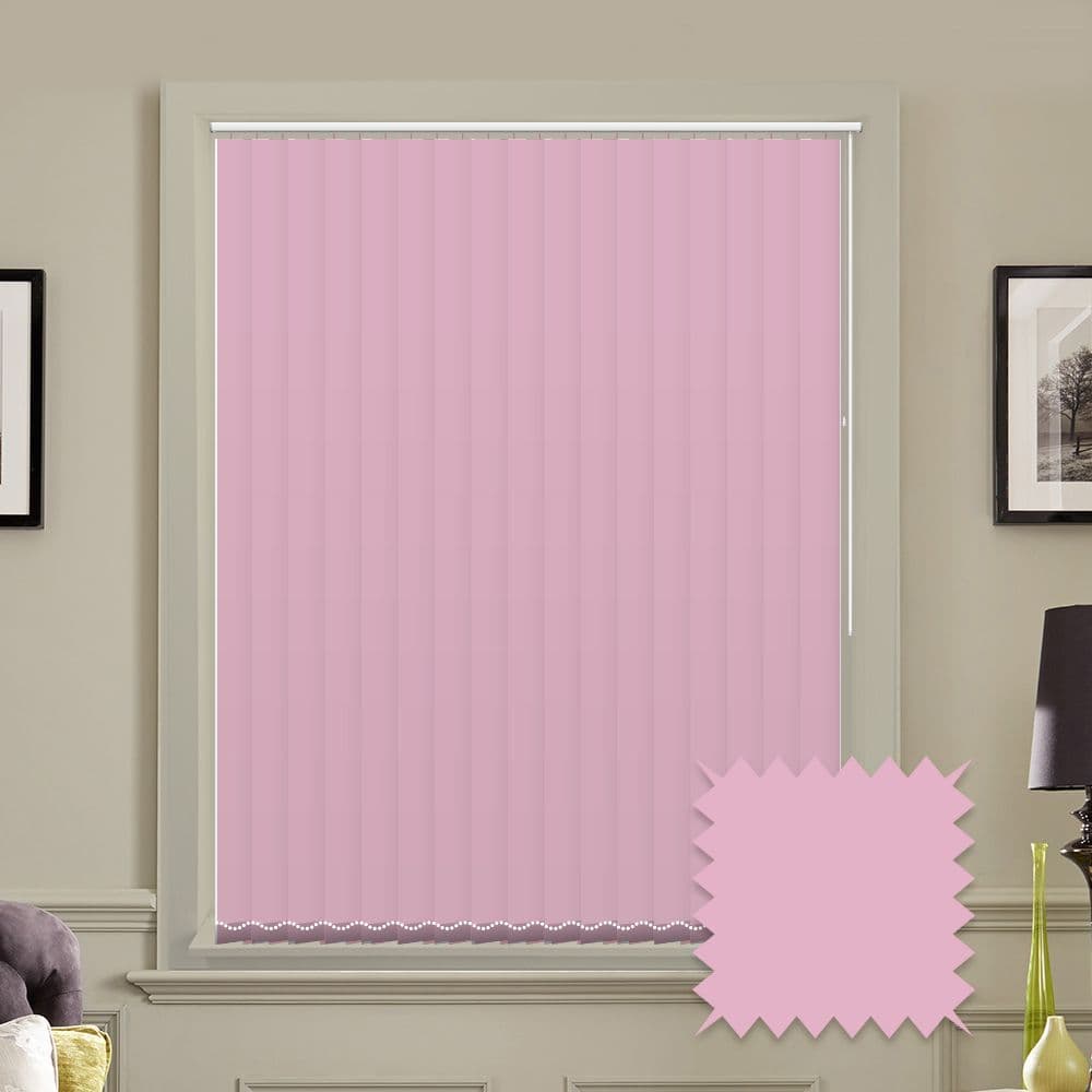Made to measure vertical blinds in Bella Bossa Pink plain blackout fabric