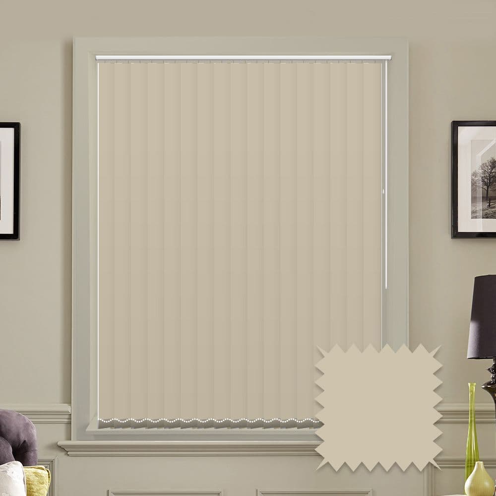 Made to measure vertical blinds in Bella Butter Cream plain blackout fabric