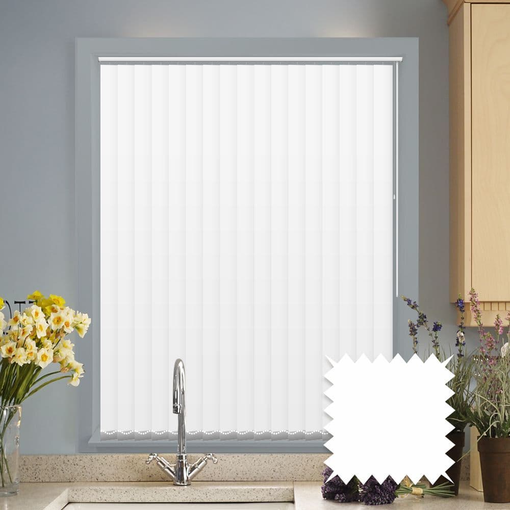 Made to measure vertical blinds in Bella Snow White plain blackout fabric