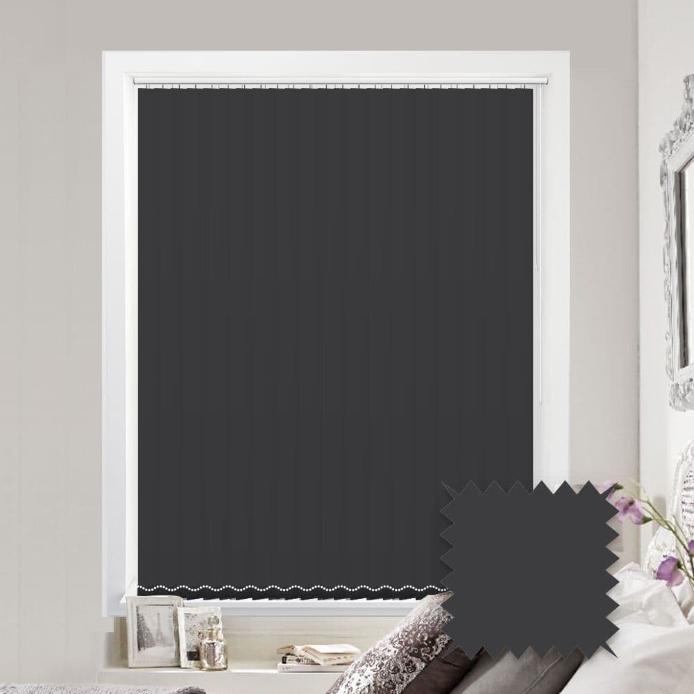 Made to measure vertical blinds in Como Drama grey plain blackout fabric