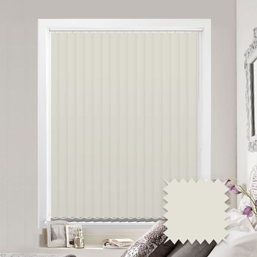 Made to measure vertical blinds in Como Tranquil Cream plain blackout fabric