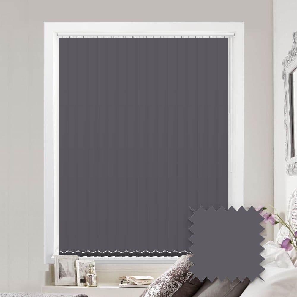 Made to measure vertical blinds in Scope Impact Grey plain fabric
