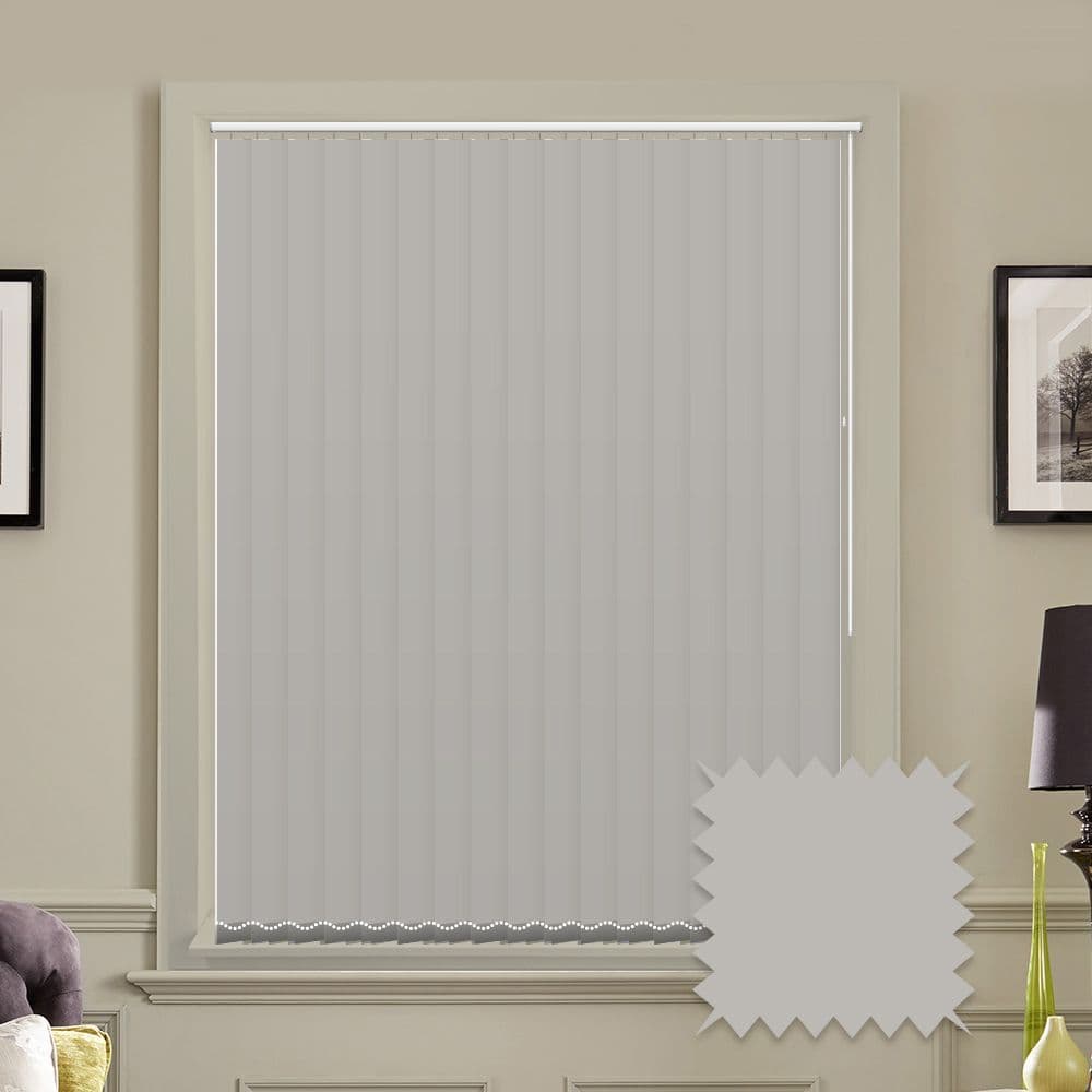 Made to measure vertical blinds in Splash Maylar Light Grey plain fabric