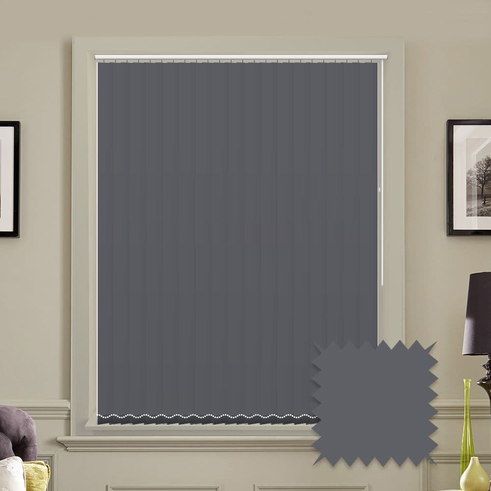 Made to measure vertical blinds in Splash Mono Dark Grey plain fabric
