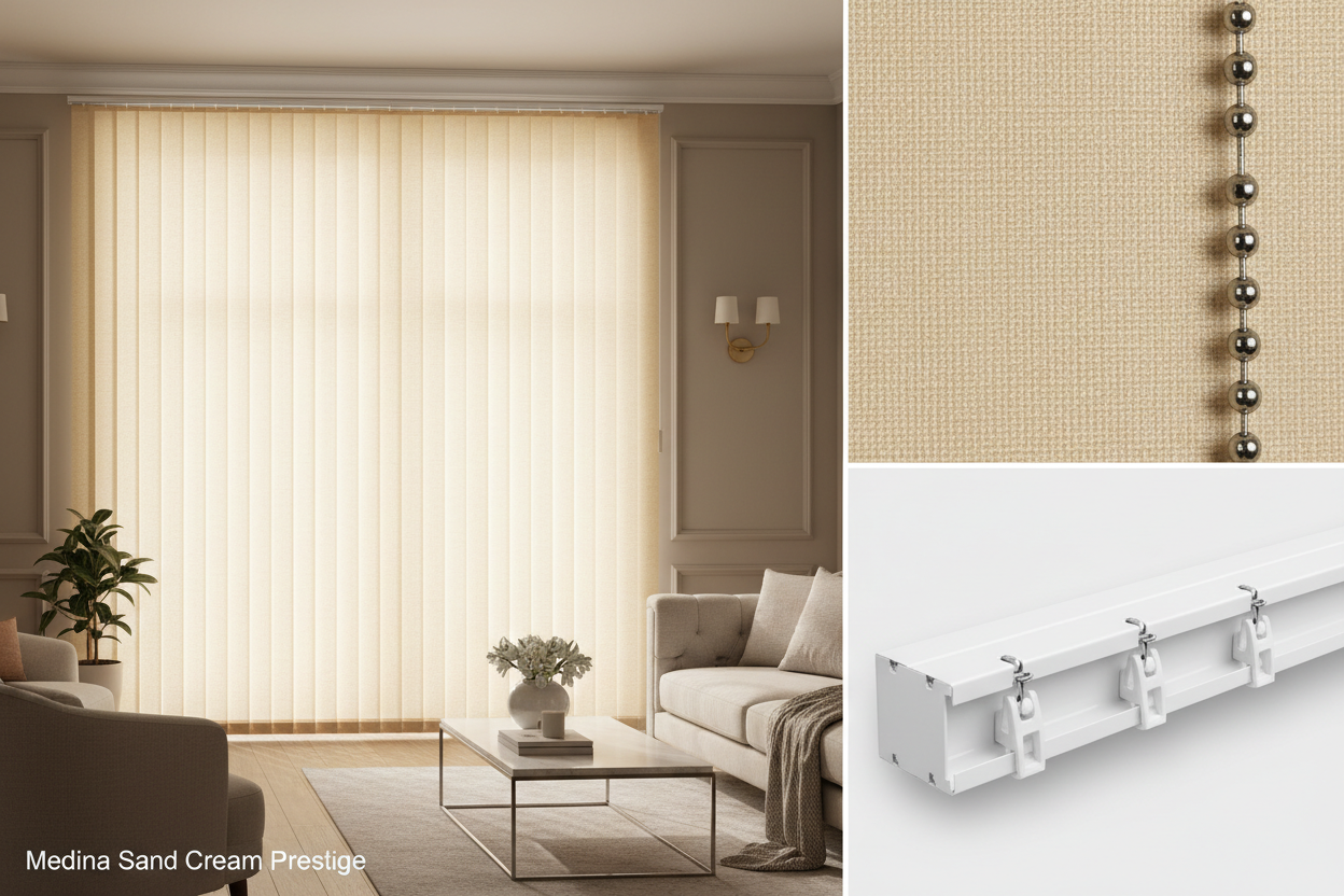 Medina Sand Cream prestige replacement louvres /slats for vertical blinds 3.5" (89mm)