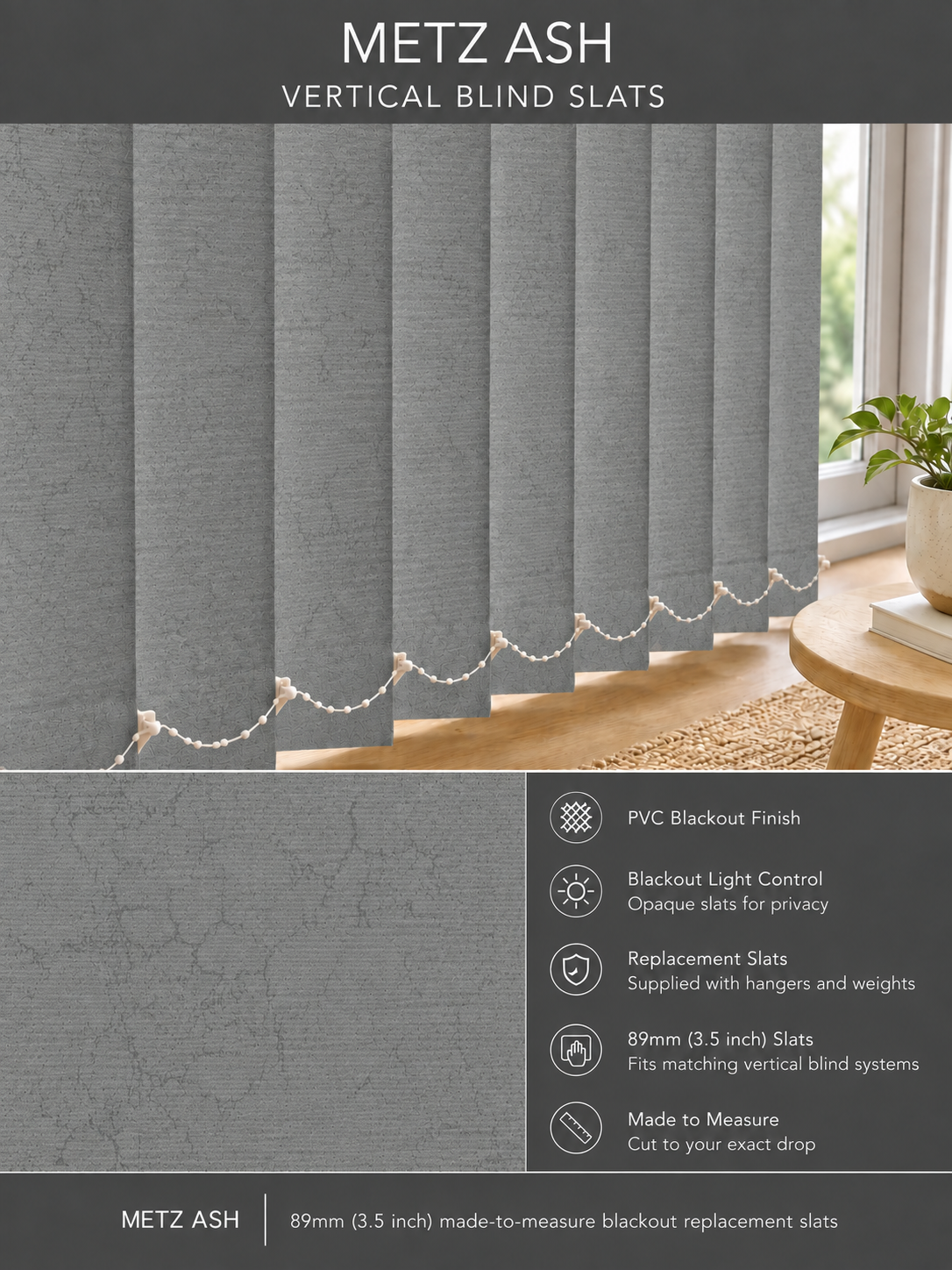 Metz Ash PVC Blackout Vertical Blind Slats — Fitz master template