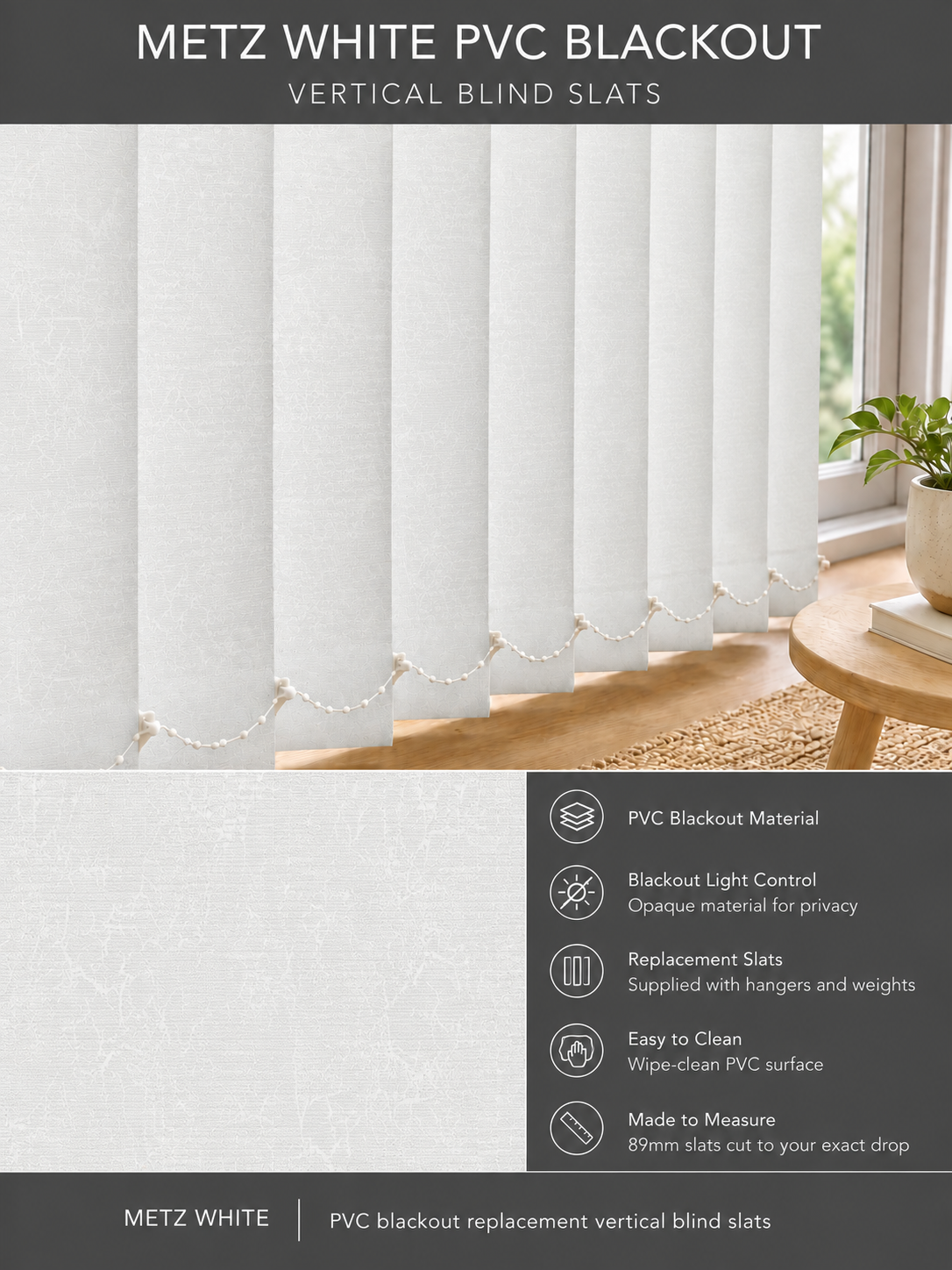 Metz White PVC Blackout Vertical Blind Slats — Fitz master template