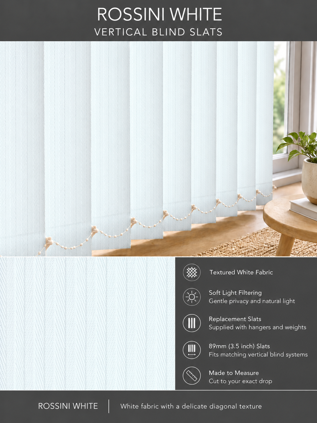 Rossini White Vertical Blind Slats (89mm) — Fitz master template