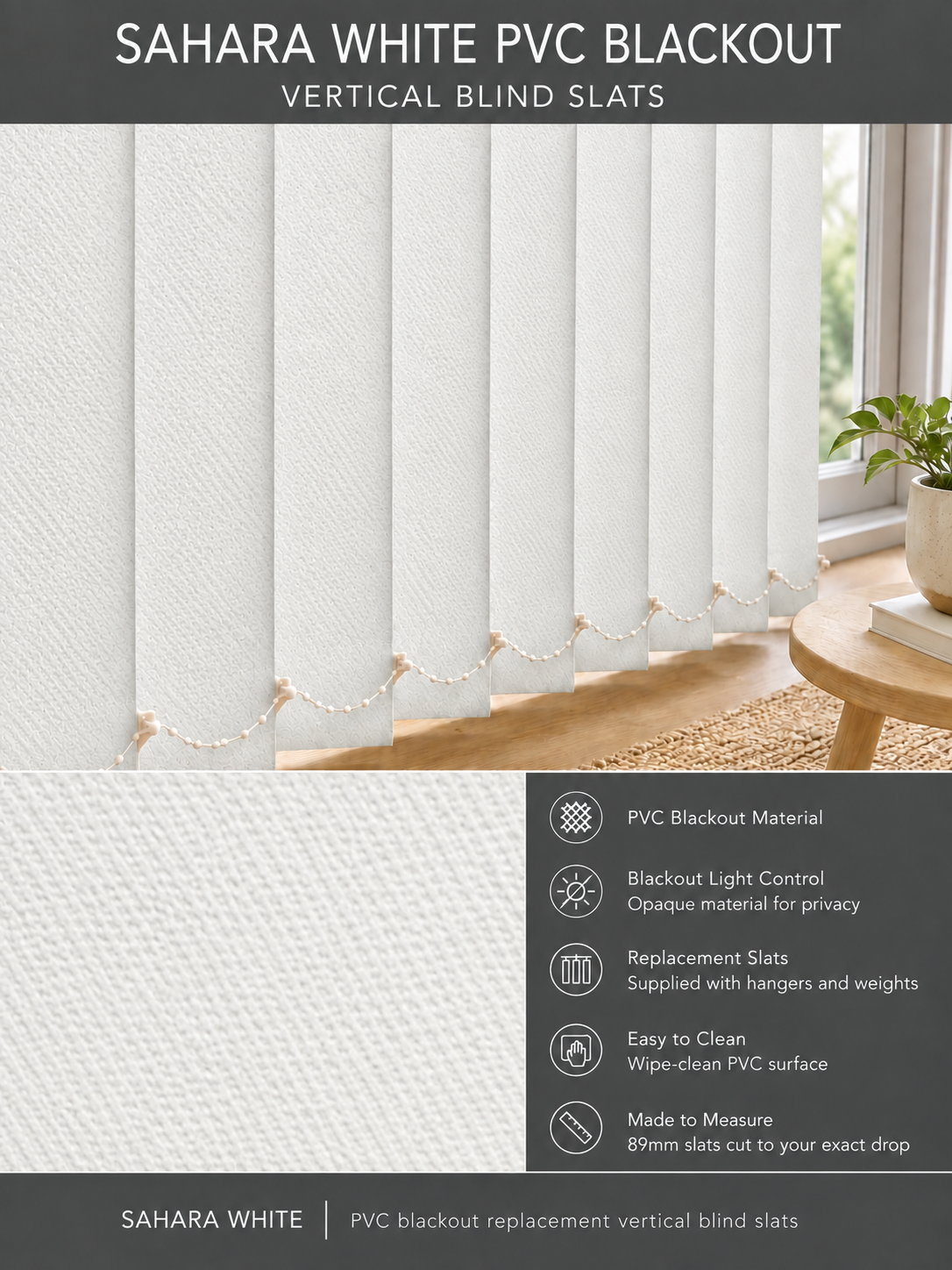 Sahara White PVC Blackout Vertical Blind Slats — Fitz master template