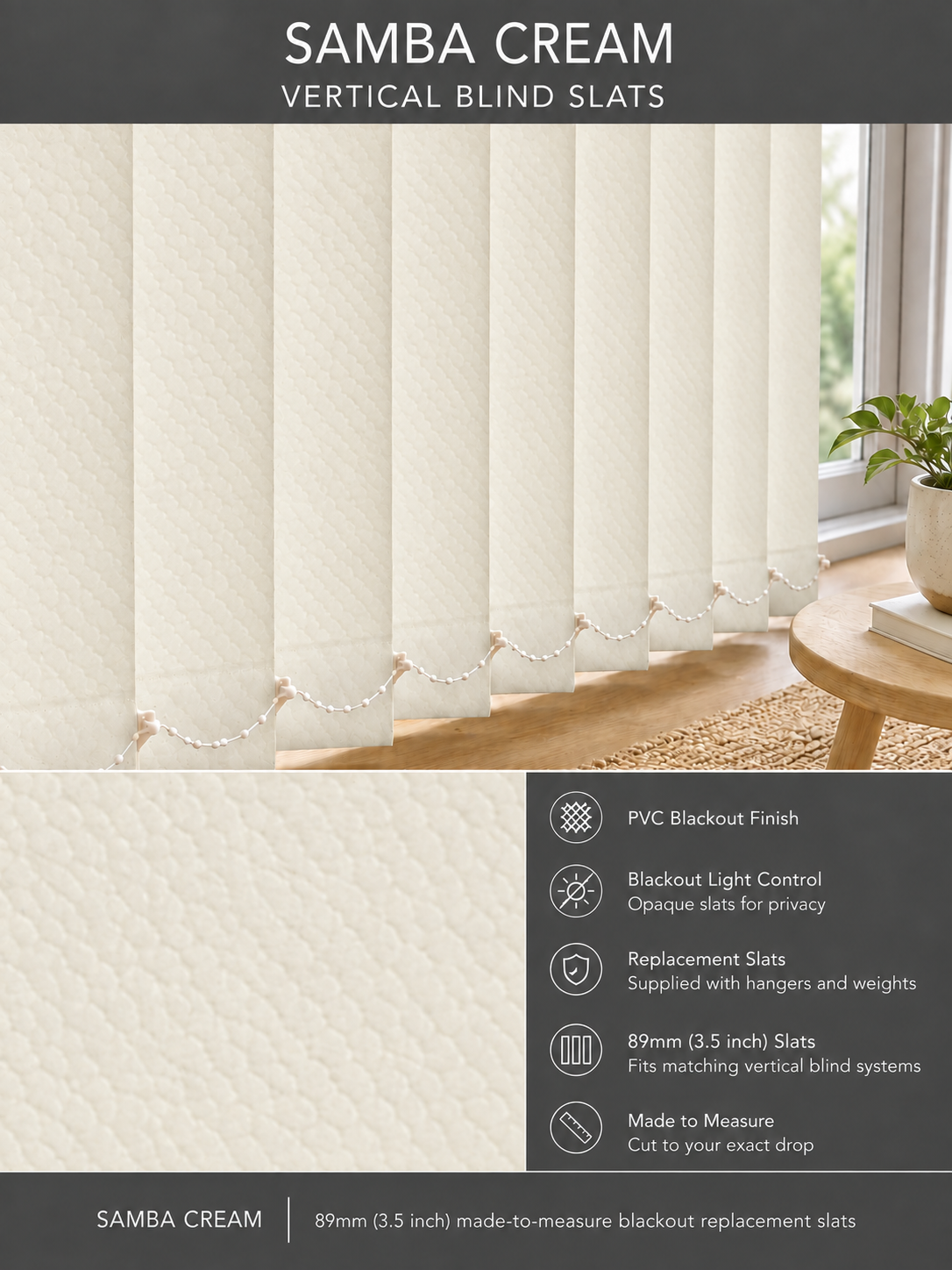 Samba Cream PVC Blackout Vertical Blind Slats — Fitz master template