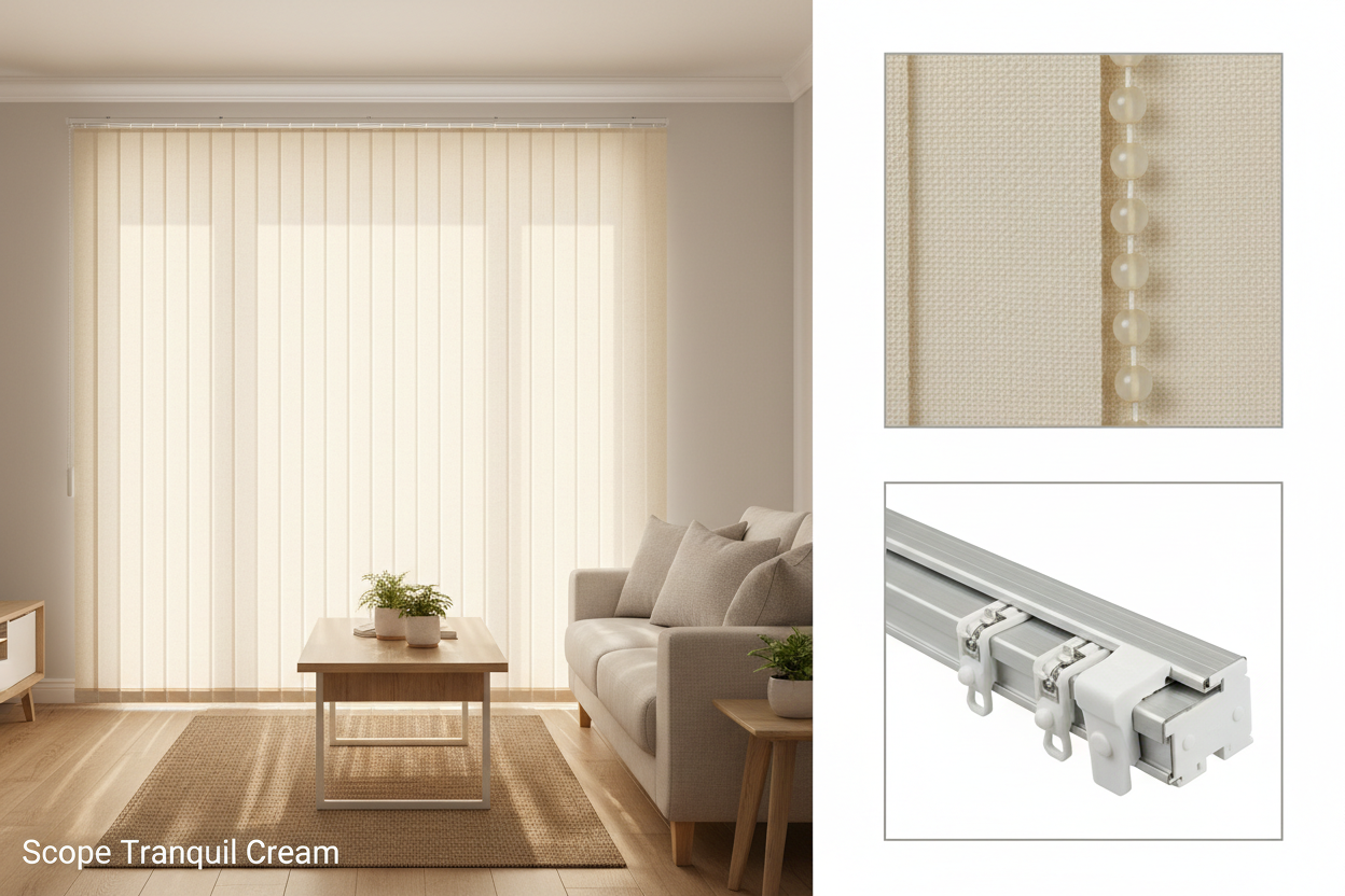 Scope Tranquil Cream Vertical Blind Slats (89mm)