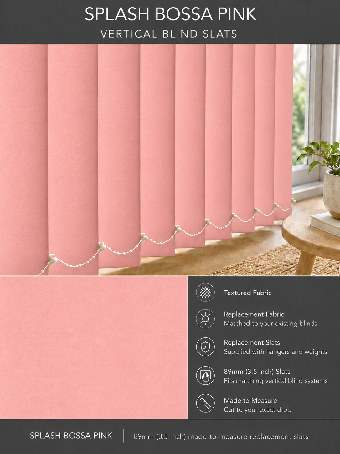 Splash Bossa Pink Vertical Blind Slats (89mm) — Fitz master template