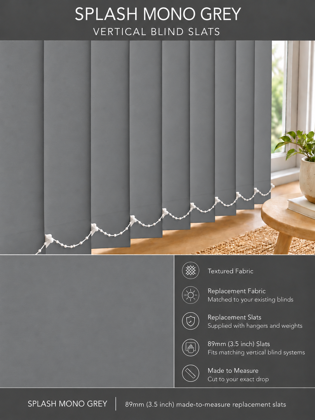 Splash Mono Grey Vertical Blind Slats (89mm) — Fitz master template
