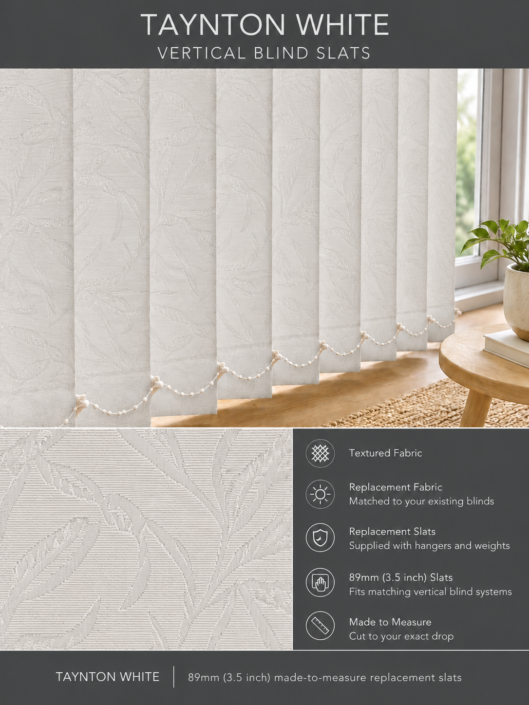 Taynton White Vertical Blind Slats (89mm) — Fitz master template