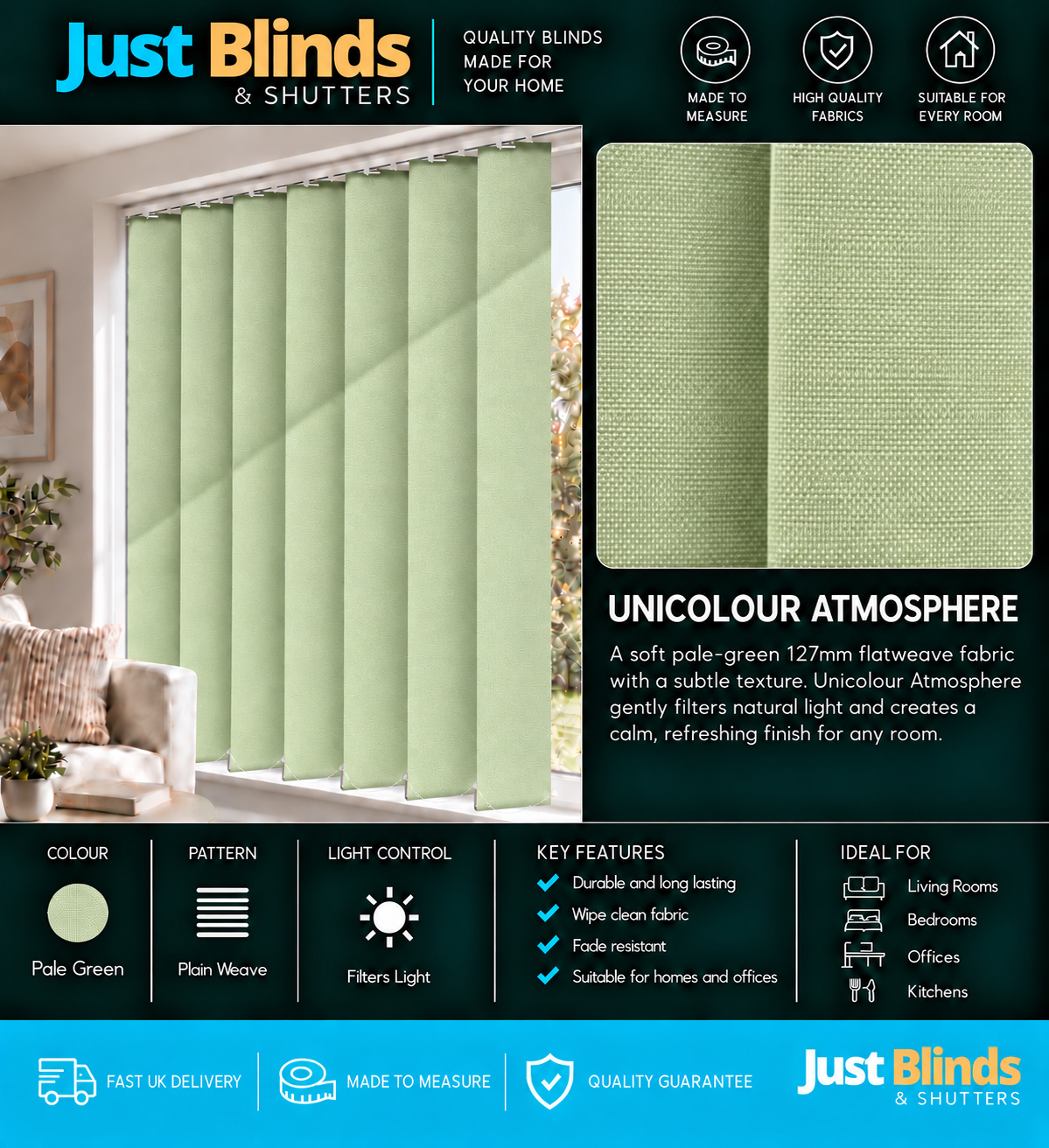 Unicolour Atmosphere Vertical Blind Slats 127mm