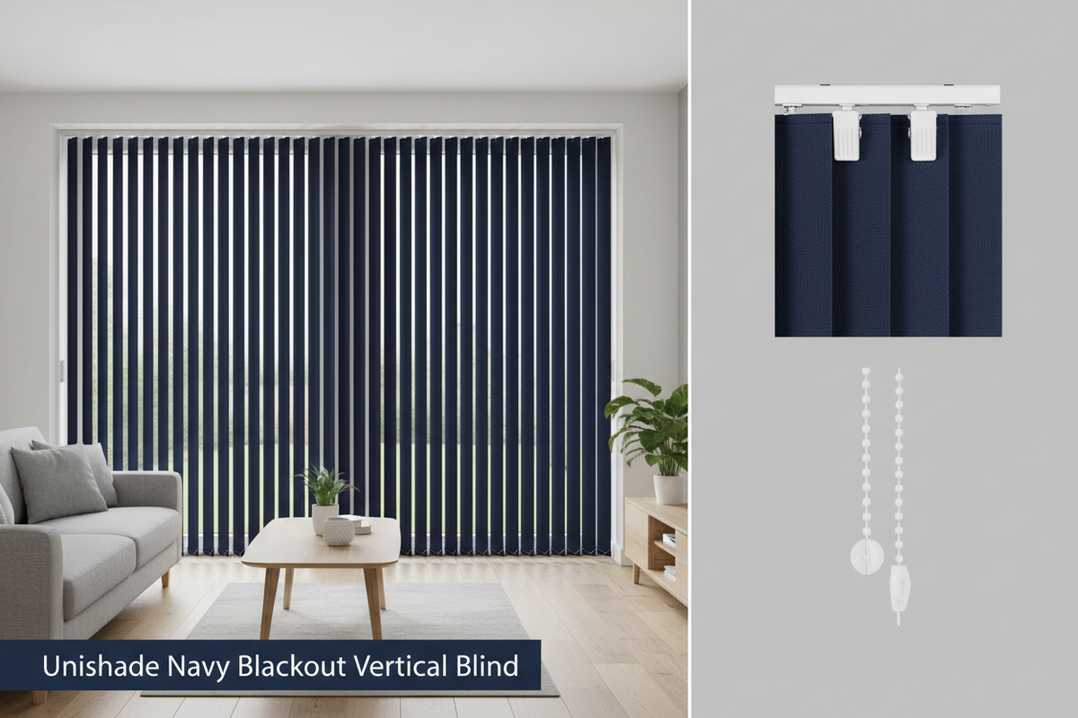 Unishade Navy Blackout Vertical Blind Slats (127mm)