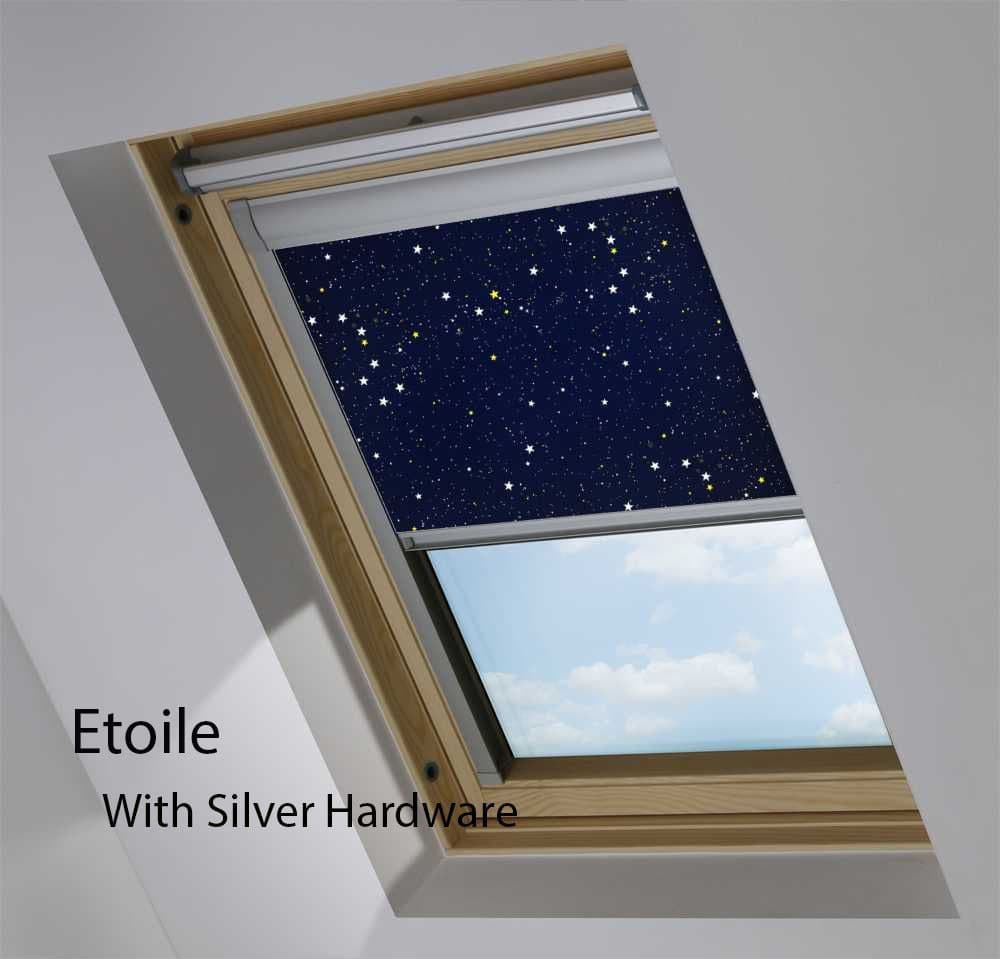 VELUX Blackout Roller Roof Blind in View Etoile in Silver Hardware