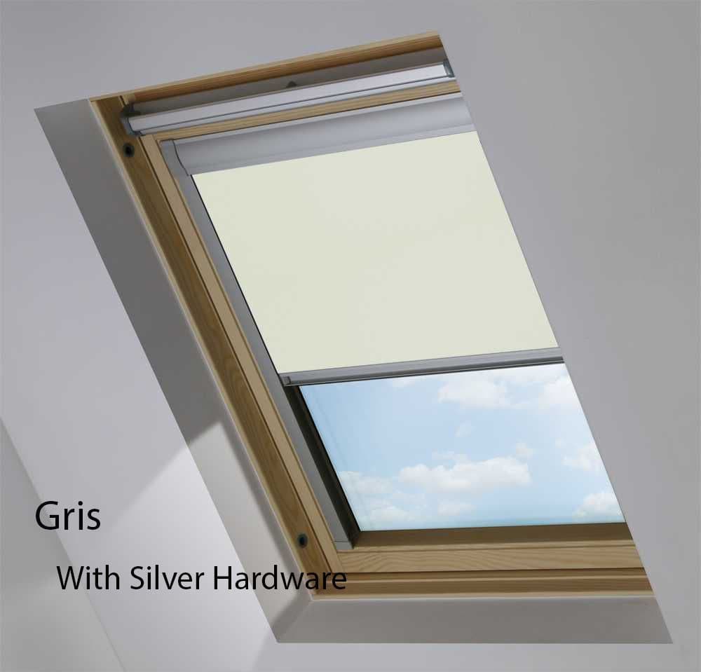 VELUX Blackout Roller Roof Blinds in View Gris in Silver Hardware