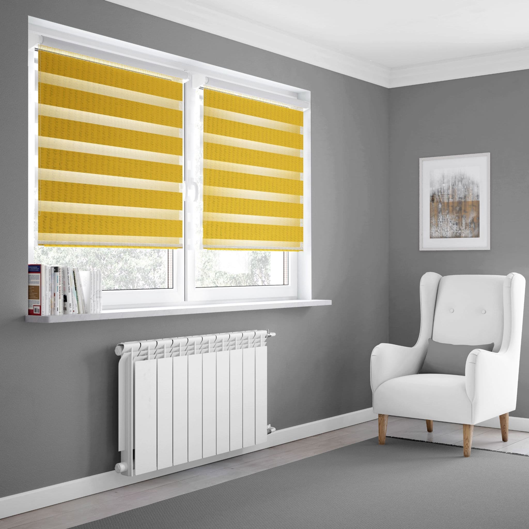 Yellow Day and Night Blinds Made To Measure in Sunset Gold
