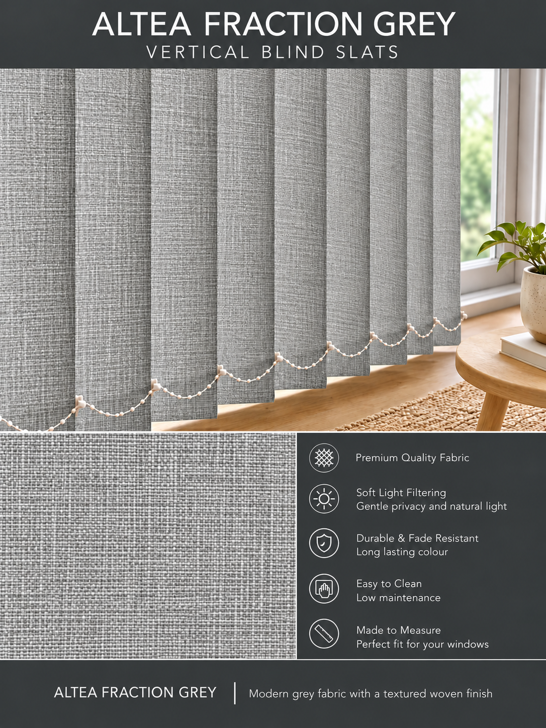 Altea Fraction Grey Vertical Blind Slats 89mm - Version 3