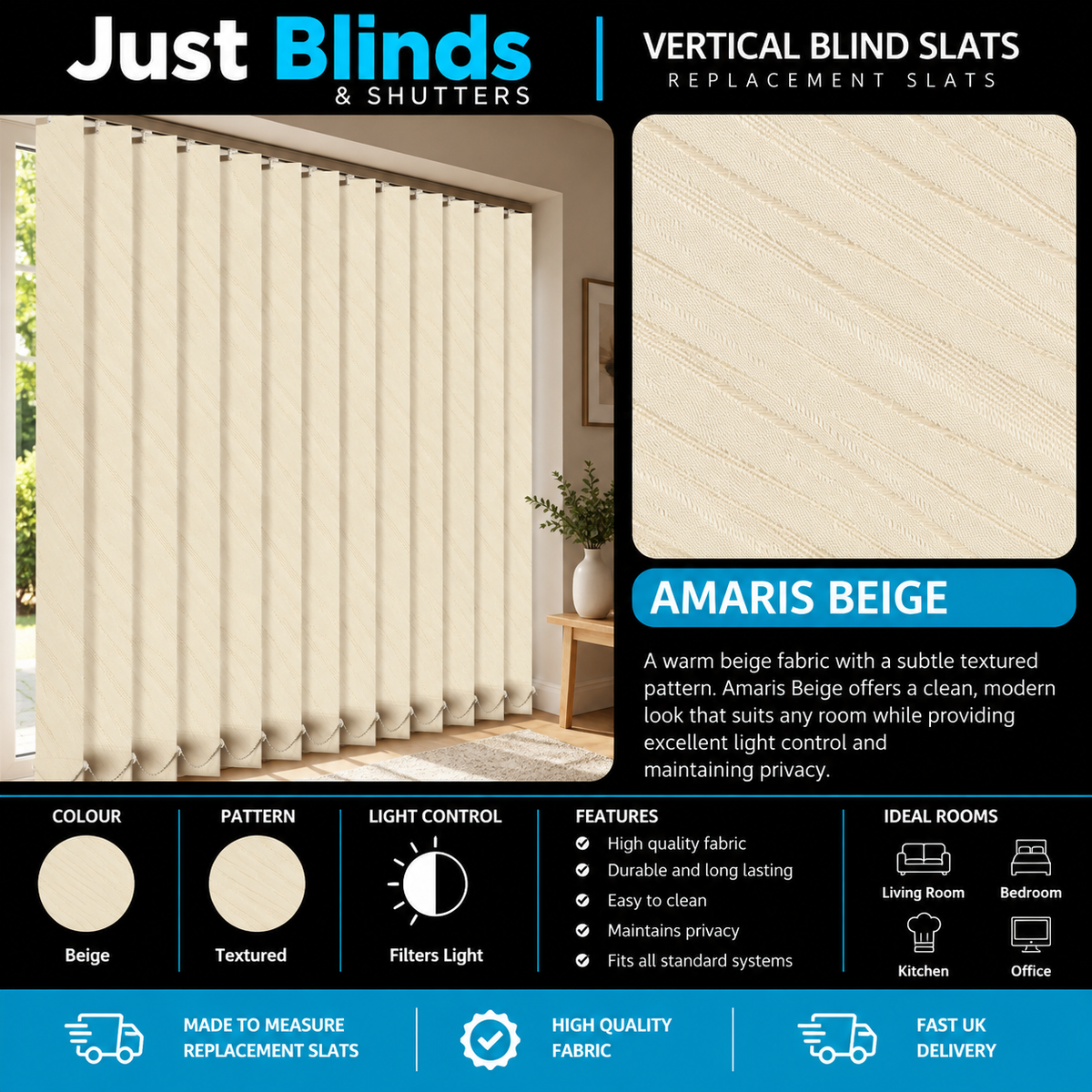 Amaris Beige Vertical Blind Slats - Senna template