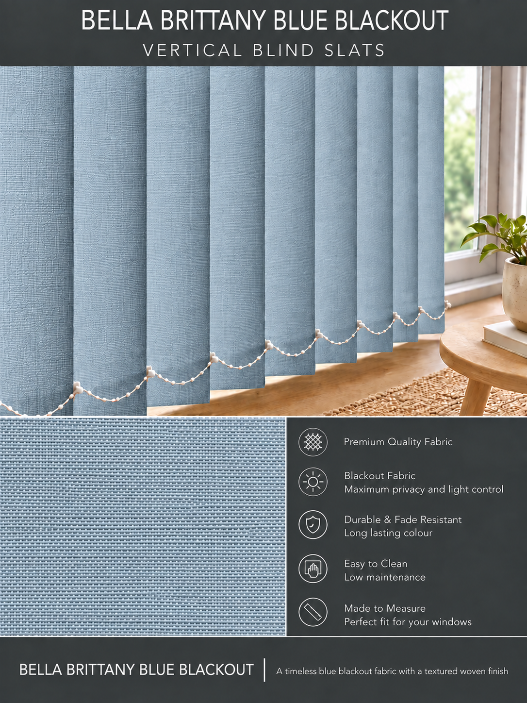 Bella Brittany Blue Blackout Vertical Blind Slats - Version 4