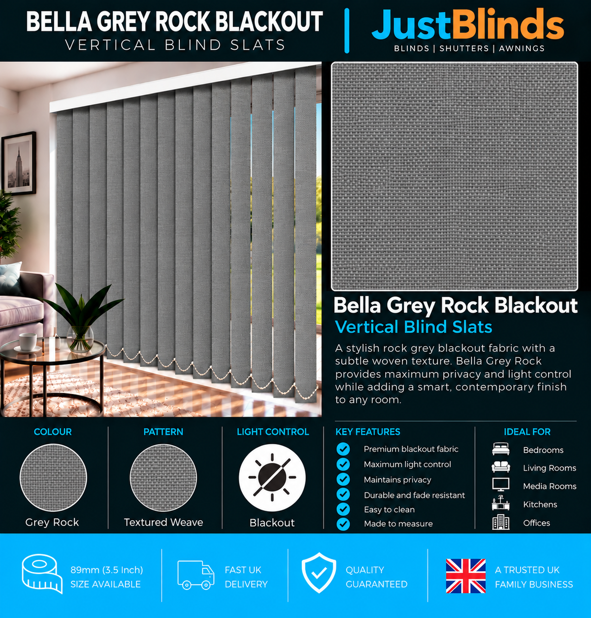 Bella Grey Rock Blackout Vertical Blind Slats