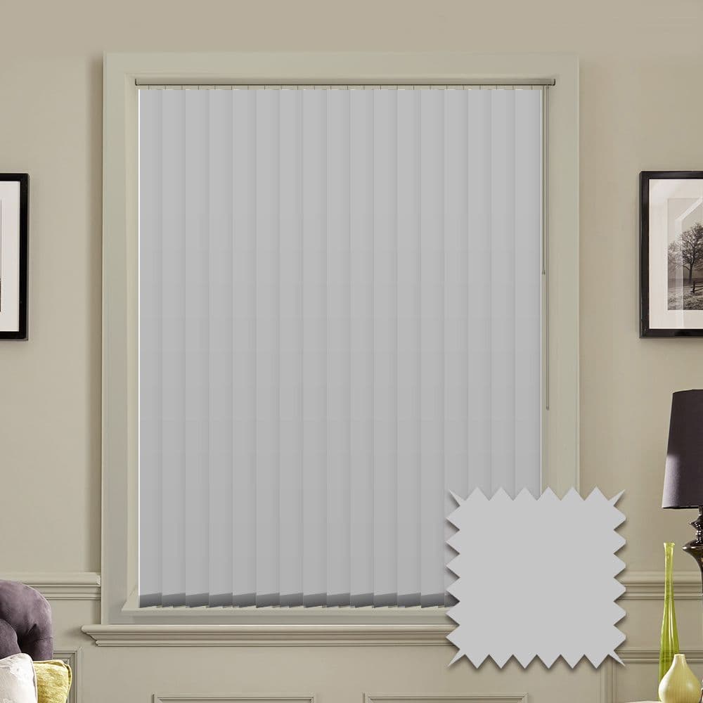 Blackout vertical blind slats in Bella Grey Whisper 3.5"