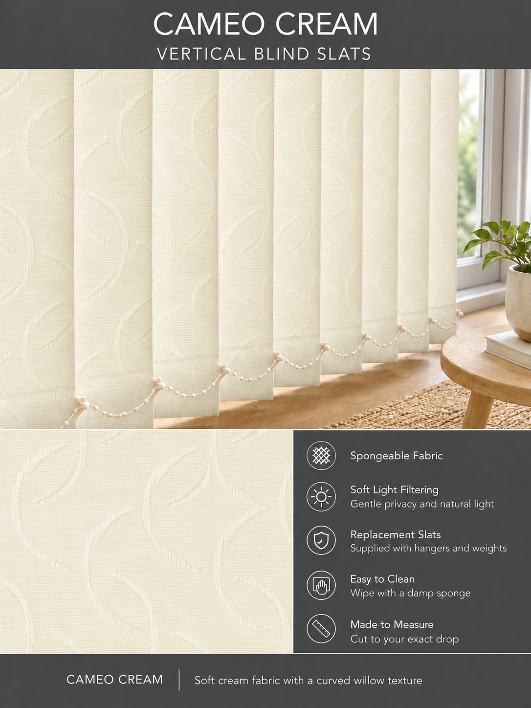 Cameo Cream vertical blind slats — Fitz master template