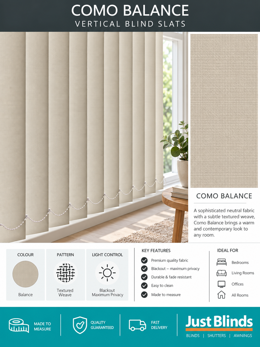 Como Balance Natural Stone Blackout Vertical Blind Slats - Version 4