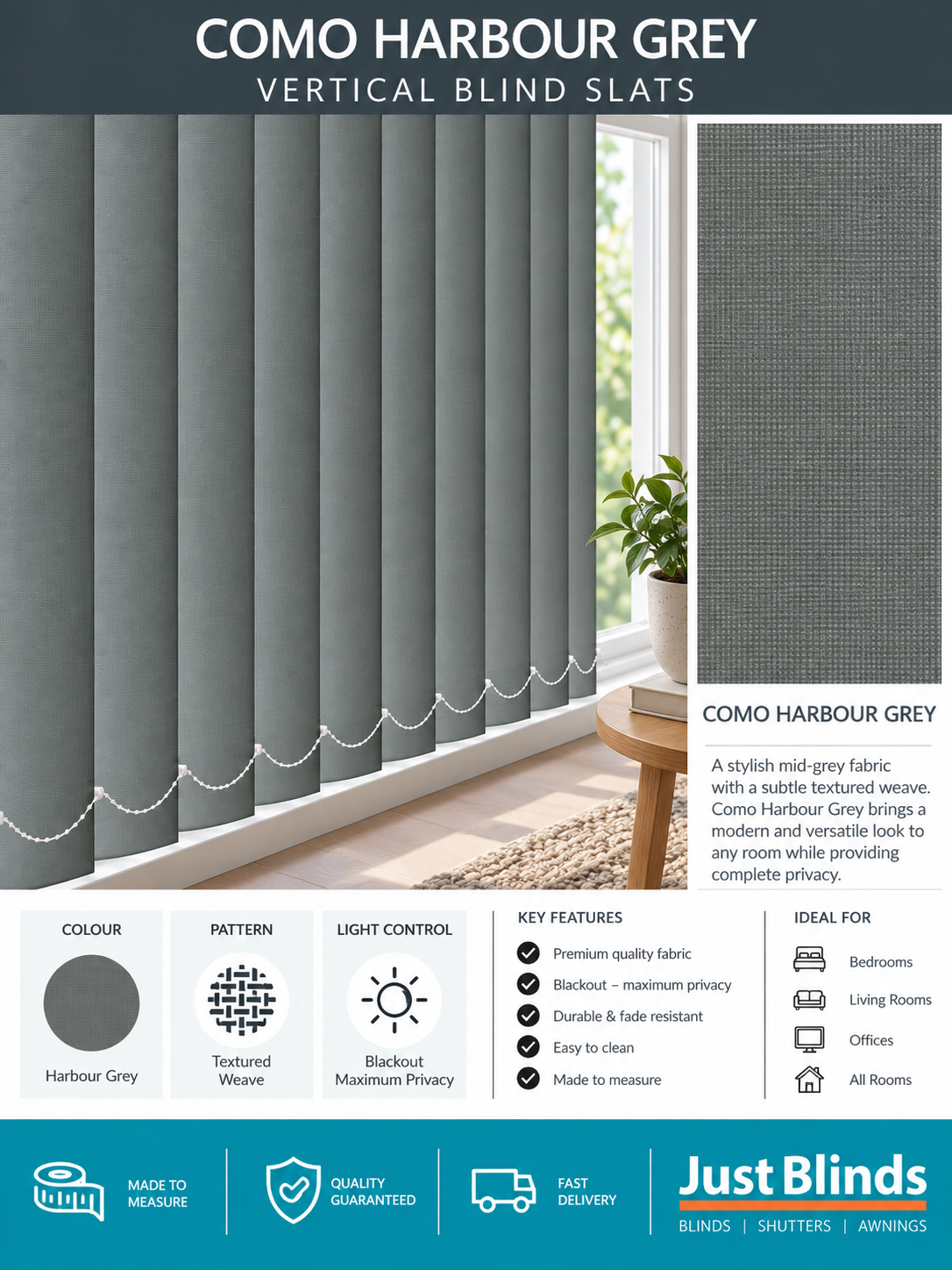 Como Harbour Grey Blackout Vertical Blind Slats - Version 4
