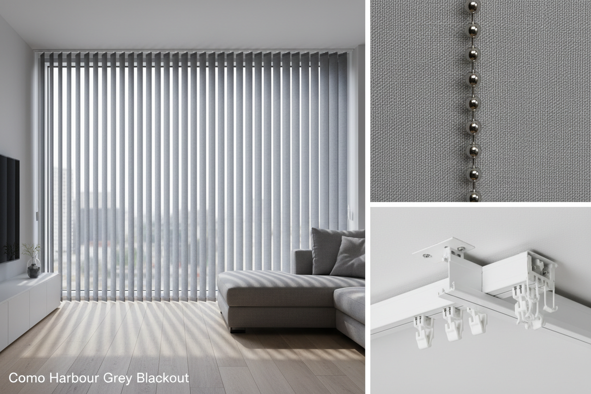 Como Harbour Grey Blackout Vertical Blind Slats