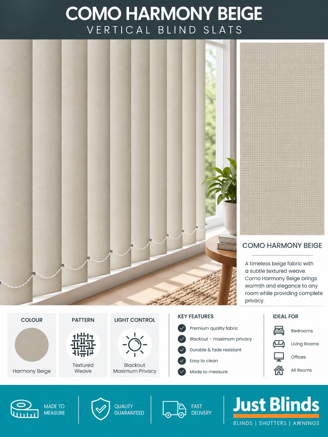 Como Harmony Beige Blackout Vertical Blind Slats - Version 4