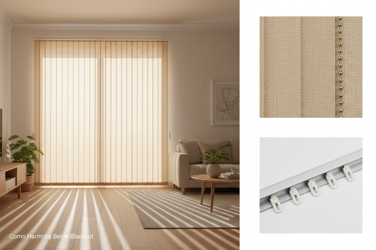 Como Harmony Beige Blackout Vertical Blind Slats