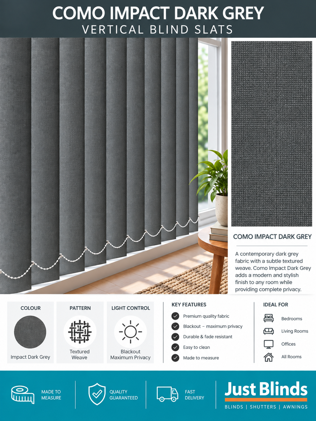 Como Impact Dark Grey Blackout Vertical Blind Slats 89mm - Version 4