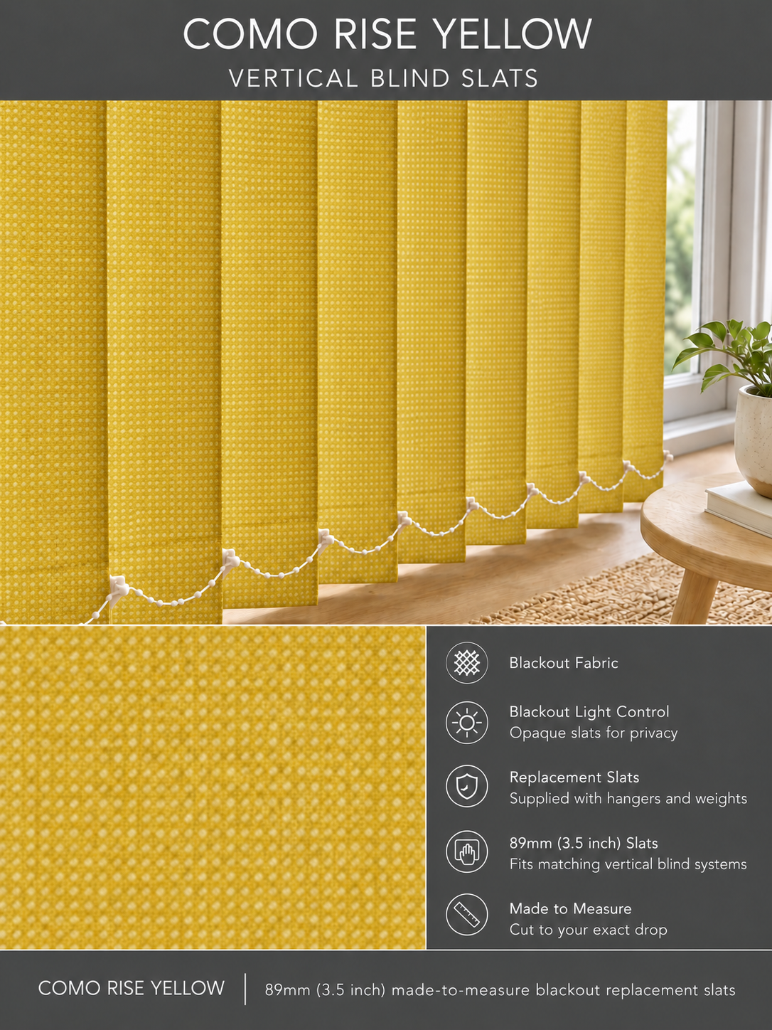 Como Rise Yellow Blackout Vertical Blind Slats — Fitz master template