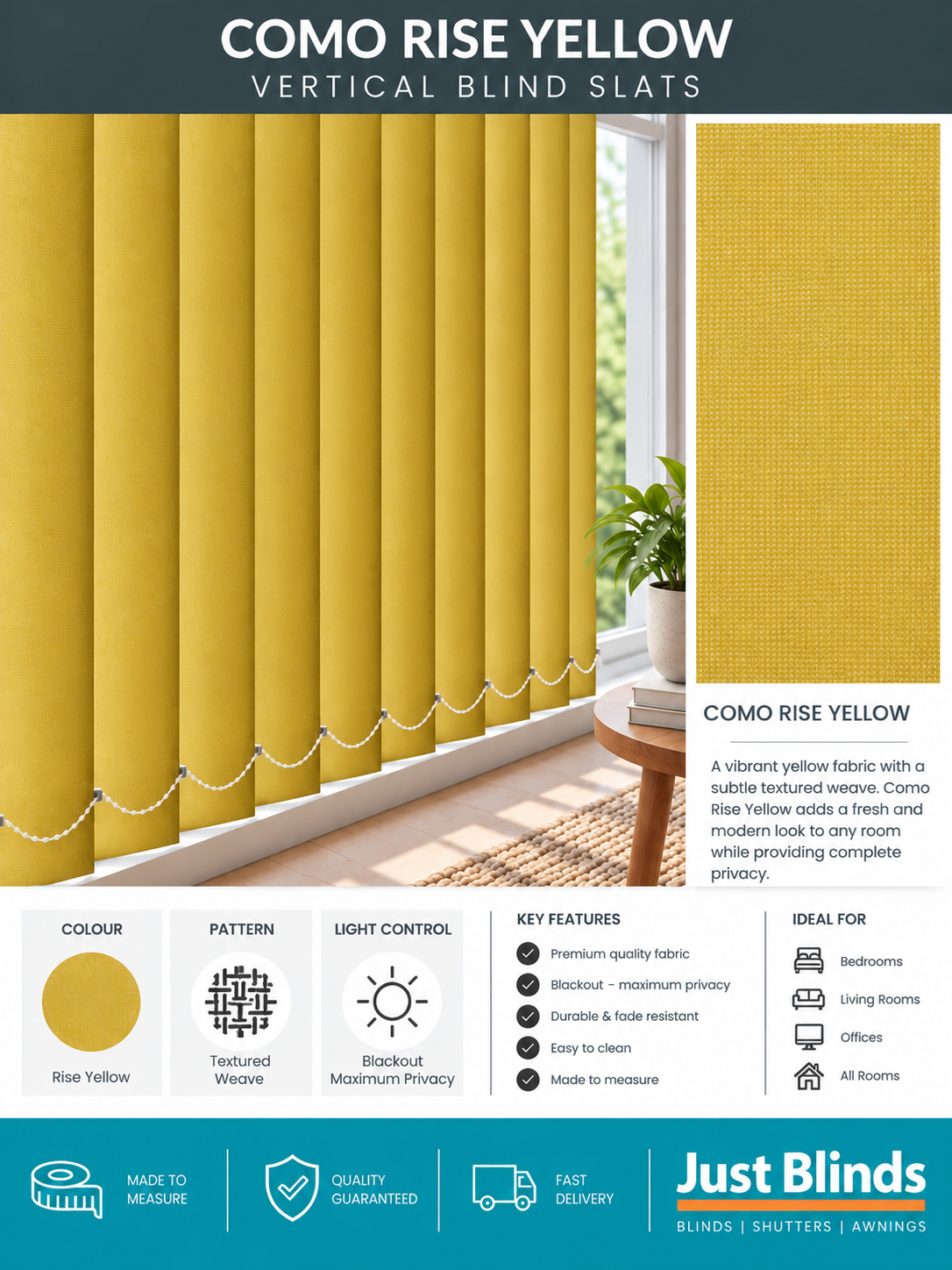 Como Rise Yellow Blackout Vertical Blind Slats - Version 4
