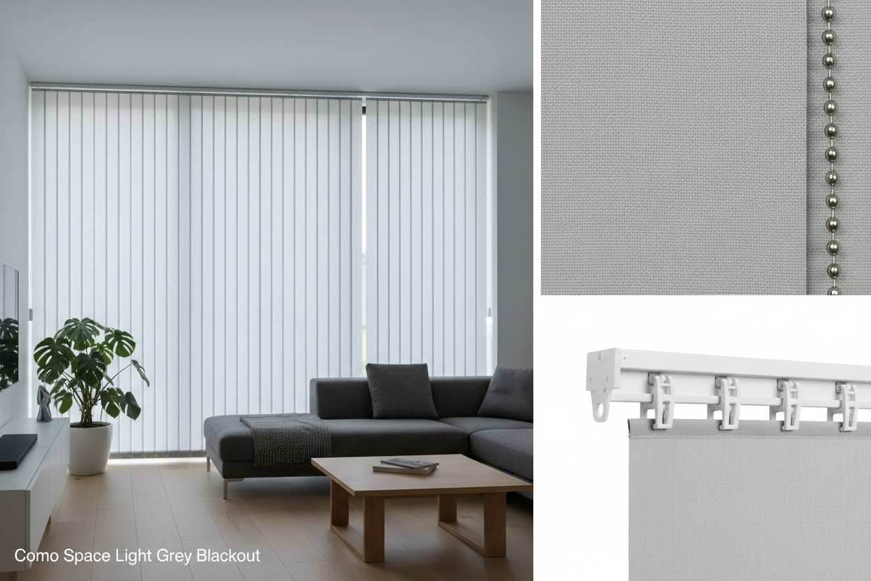 Como Space Light Grey Blackout Vertical Blind Slats
