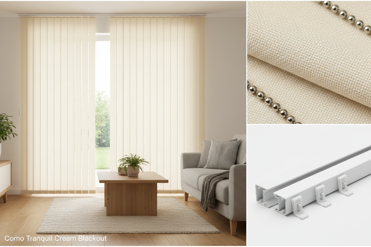 Como Tranquil Cream Blackout Vertical Blind Slats