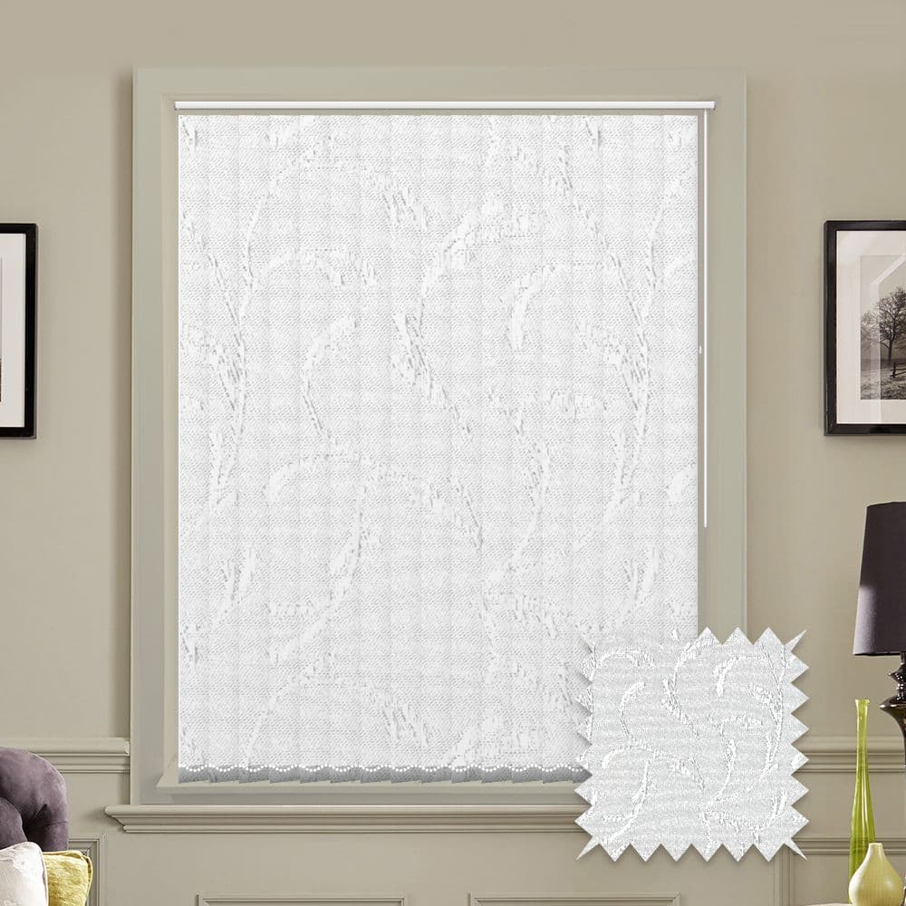 Fleur Chiffon White  prestige replacement louvres /slats for vertical blinds 3.5" (89mm)